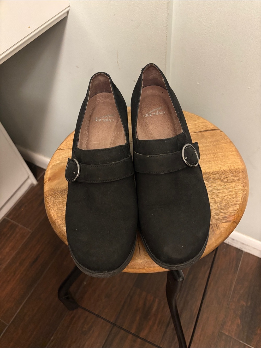 Dansko Black Suede Buckle Slip-On Loafers